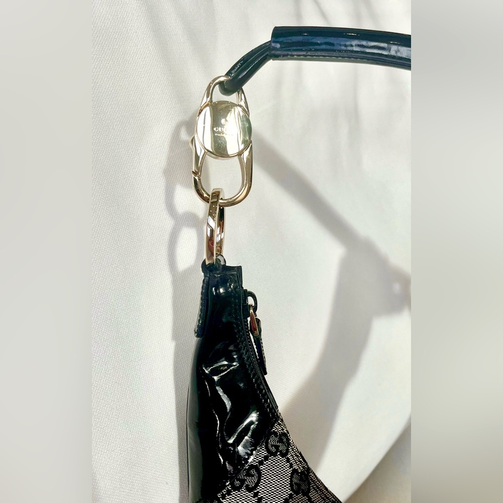 Gucci GG Monogram Canvas Patent Leather Hobo Bag Black GHW With COA Looks New - Picture 6 of 13